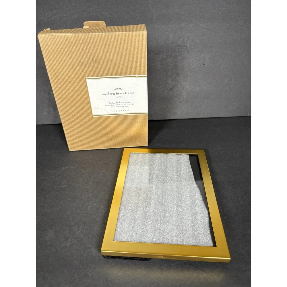 Pottery Barn Accents Modern Brass 5x7 Picture Frame Gold Original Box